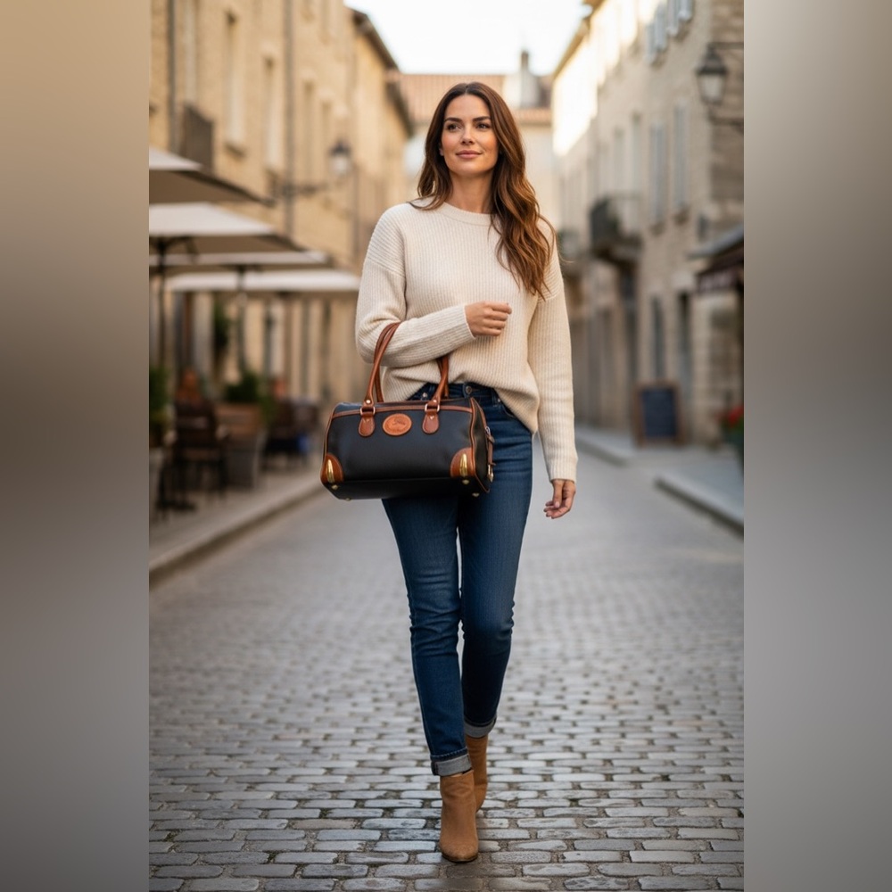 Dooney & Bourke Black Satchel with Brown Leather Trim